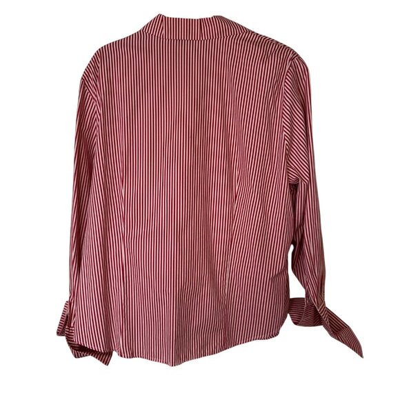 Rena Rowan For Saville Red & White Striped Cotton Button-Up Shirt 20W Office - Picture 2 of 10